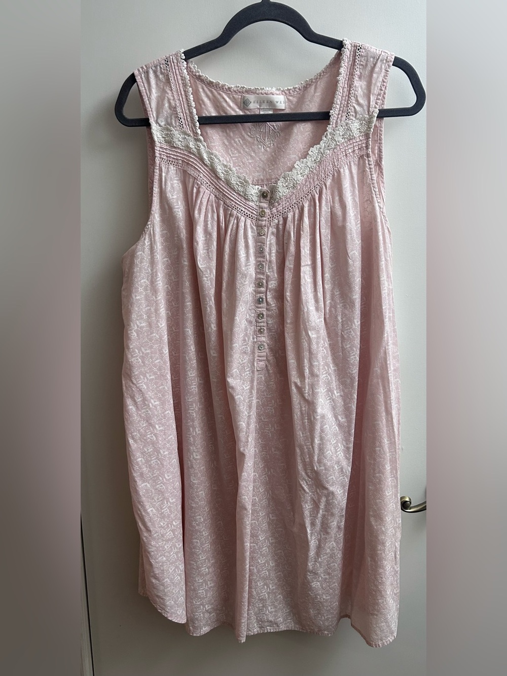 Eileen West Sleeveless Pink Floral , Lace Trim Nightgown XLarge 100% Cotton